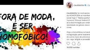 Com isso, o brasil integra grupo de 43 países onde a homofobia é crime. Claudia Leitte E Ivete Sangalo Apoiam A Criminalizacao Da Homofobia E Transfobia Nas Redes Sociais Se Manifeste Musica Na Bahia G1