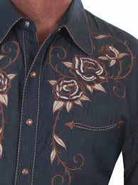 $84.95 scully men's crimson red skull n roses western shirt. Scully P 877 Mens Embroidered Longhorn Rose Ls Western Shirt Denim J C Western Wear