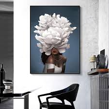 Nursery blush and gray flowers wall. Modern Floral Girl White Flowers Wall Art Canvas Painting Poster Print Wall Art For Living Room Home Decor No Frame Nordic Wall Decor