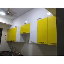 Warm details in the stainless steel kitchen. Stainless Steel Handle Yellow White Modular Kitchen Wall Cabinet Rs 650 Square Feet Id 21661809655