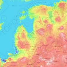 Als mittlerer der drei baltischen staaten grenzt es im süden an litauen, im südosten an weißrussland, im osten an russland, im norden an estland und im westen an die ostsee. Topografische Karte Lettland Hohe Relief