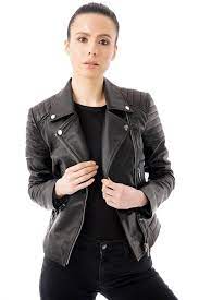 Women S Real Leather Ribbed Biker Jacket Barneys Originals