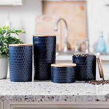 Get the best deal for blue glass kitchen canisters & jars from the largest online selection at ebay.com. Navy Embossed Diamond Ceramic Canister Set Of 4 Kirklands Blue Kitchen Accessories Blue Kitchen Canisters Blue Kitchen Decor