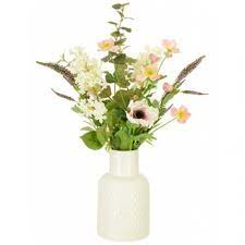 20 pieces real touch tulips arrangement in clear glass vase with faux water overall height : Artificial Flower Arrangements Anemones And Lilac In White Ceramic Vase