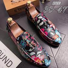 Encrusted with floral embroidery work and sequins for a chic finishing touch, this stylish pair comes fitted with block heels for added appeal. Stylish Men S Red White Tassel Loafers Mens Floral Print Leather Slip Ons Casual Dress Shoes For Men Size 38 47 Wish