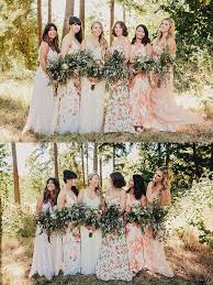 3 Bold Bridesmaids Looks For Your Fashion Forward Wedding Junebug Weddings Floral Bridesmaid Dresses Floral Bridesmaid Wedding Bridesmaids