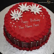 Red Elegant Birthday Cake With Name Happy Birthday Cake Images Happy Birthday Cake Pictures Birthday Cake For Husband