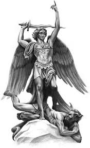 Angel Michael Defeats Lucifer Military Skull At Bullseyetattoos Com Yandeximages Angel Warrior Tattoo Archangel Tattoo Archangel Michael Tattoo