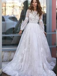 Die sage sagt, dass die braut so lange leben wird, wie knöpfe an ihrem hochzeitskleid angenäht sind. Boho Hochzeitskleid A Linie O Ausschnitt Laterne Armel Spitze Applikationen Knopf Tull Boden Lange Sweep Zug Brautkleid Custom Made