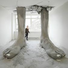 A Pair Of Giant Feet Crash Through The Ceiling Of An Abandoned German Bank Installation Art Street Art Sculpture Art