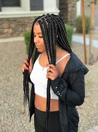 Big Box Braids Hairstyles For Black Women Jumbo Box Braids Hairstyles In 2020 Braids For Black Hair Goddess Braids Hairstyles Black Box Braids