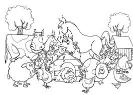 Coloriage de quelques animaux de ferme, des animaux de maison derrière une clôture en bois de ferme. Coloriage Animaux Gratuit A Imprimer Et Colorier