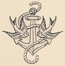 Black Outline Traditional Anchor With Flying Birds Tattoo Design Anchor Tattoos Nautical Tattoo Sleeve Tattoos