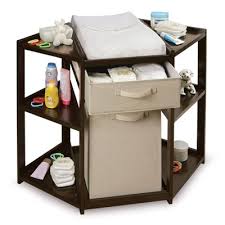 Badger Basket Diaper Corner Baby Changing Table With Hamper And Basket Espresso Brown In 2020 Baby Changing Table Changing Table Corner Changing Tables