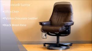 The plush chair features wash wood base with metal casters allowing you to easily move around your workspace. Stressless Sunrise Office Chair In Paloma Chocolate Leather And Black Wood Base By Ekornes Youtube