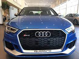 Front View Of The 2018 Audi Sr 3 With Grill And Headlights In Ara Blue Crystal Vehicle Available At Audi Of Bridgewater Audi Dealership Audi Used Luxury Cars