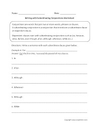 Writing With Subordinating Conjunctions Worksheets Conjunctions Worksheet Subordinating Conjunctions Correlative Conjunctions