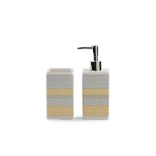 Product titleluxurux bathroom rugs non slip super soft chenille luxury bath mat contour set, soft plush shower rug +toilet mat. Grey And Yellow Striped Soap Dispenser And Tumbler Range Bathroom Accessories George At Asda