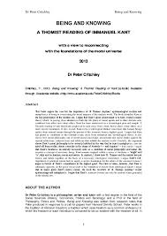 Pdf Being And Knowing A Thomist Reading Of Immanuel Kant Peter Critchley Academia Edu