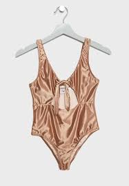 Tie Front Metallic Cut Out Swimsuit
