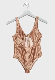 tie front metallic cut out swimsuit