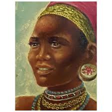 Early 20th Century Kent Cottrell Signed Original Oil Painting of South  African Woman, Wearing Traditional Zulu Head-Ware and Jewelry
