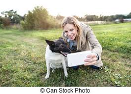 Nasty ebony gal with golden hair and mosquito bites chloe black called her female friends to cancel their appointment because she will be unavailible. Woman And Dog Selfie Mature Woman Calling Phone While Holding Her Dog By Outdoor In Nature Canstock