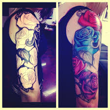 Rose Half Sleeve Tattoo Leafs Black And White Colorful Rose Tattoos Half Sleeve Tattoo Rose Tattoos