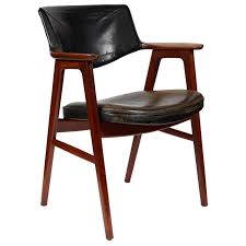 Mid Century Modern Mahogany Arm Or Desk Chair Upholstered In Black Leather For Sale At 1stdibs