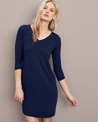 This Body Skimming Dress By Eileen Fisher Adds Swing To Each Step With The Feel Good Fluidity Of Pol Clothes Elegant Dresses For Women Casual Dresses For Women
