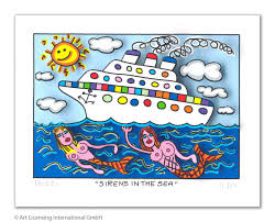 James rizzi in front of a bus that he had painted in mainz, germany, in 2008. James Rizzi Sirens In The Sea Artmix24