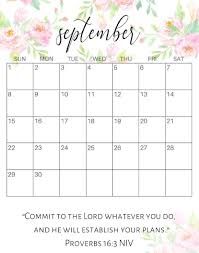 Cute September 2019 Floral Calendar September Calendar Printable September Calendar Calendar Design