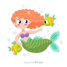 Natural or curly hair flowers nurse hat. Free Vector Hand Drawn Mermaid With Curly Hair Surrounded By Fish