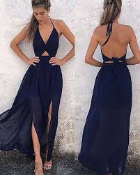 Long Black And Blue Prom Dress Halter Cutout Navy Blue Chiffon Prom Dress With Double Slits Pm1185 Chiffon Evening Dresses Prom Dresses Sleeveless Simple Formal Dresses