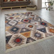 Kurzflor Teppich Rauten Muster Teppich Wohnzimmer Teppich Bunt Teppich Raute