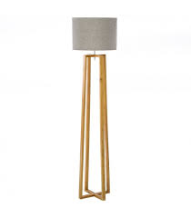 Elena abat jour lampadaire noir h 155 cm ø 45 cm. Lampadaire Pied En Bois Et Abat Jour Gris