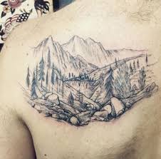 While many landscape tattoos show clear weather with the river, sun, and mountain. 60 Mountain Landscape Tattoos For Guys 2021 Scenic Designs