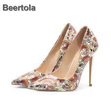 Ground it with shoes in neutrals and metallics. Women High Heels Floral Print Shoes 6 12cm Pointed Toe Party Shoes Woman Fashion Ladies Shoes With Heels New Spring Autumn Pumps Women S Pumps Aliexpress