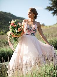 Bride In A Colorful Hayley Paige Wedding Gown Romantic Engagement Shoot In A Lavender Field Floral Wedding Dress Bridal Outfits Wedding Dresses