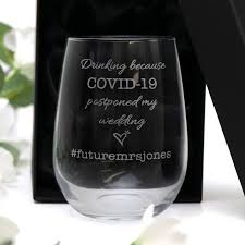 Find unique customizable gift boxes and creative inspiration for making your bridal party, birthday, anniversary or holiday gifts extra special at weddingstar. Engraved Stemless Wine Glass For A Wedding Postponed Covid Gift