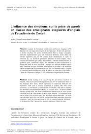 Mais les paroles affichées ne sont pas complètes. Pdf L Influence Des Emotions Sur La Prise De Parole En Classe Des Enseignants Stagiaires D Anglais De L Academie De Creteil