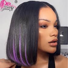 If you think that this technique is not for short hair. Beauty Forever Bob Wig Pu Silk Base Hidden Highlights Wig Peekaboo Highlight Purple Wig Brazilian Short Bob Underlight Hair Wig Full Machine Wigs Aliexpress