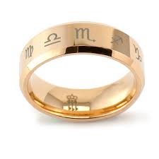 Three Keys Jewelry 8mm Tungsten Ring Wedding Engagement Band Beveled Rosegold Laser Astrology Zodiac Womens Tungsten Rings Wedding Rings Engagement Key Jewelry