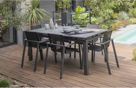 Les ensembles tables et chaises. Ensemble Table Et Chaises De Jardin Avec Rallonge Plateau Verre 6 Personnes Dcb Garden Gris