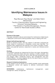 Facilities managers are responsible for facilities management, and it is an evolving career. Pdf Identifying Maintenance Issues In Malaysia