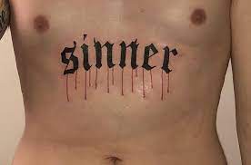 Lil Tracy Sinner Tattoo Tattoo Lettering Word Tattoos Stomach Tattoos