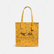 Black And Yellow Totes Coach Penguin Tote In Yellow Multi Black Copper Modesens Brown Leather Handbags Women Bags Fashion Leather Handbags