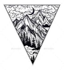 Black And White Road Drawing Triangle Frame With Landscape Forest And Mountains Landscape Tattoo Triangle Drawing Adventure Artwork