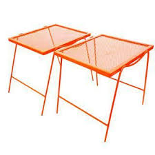 Mid Century Modern Hermes Orange Metal Patio Side Tables A Pair Vintage Patio Danish Modern Furniture Side Table
