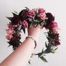 The Melissa No 2 Crown Burgundy Purple Ranunculus Mixed Shades Of Blush Pink And Two Toned Foliage Www Thecrownc Flower Crown Floral Crown Flowers In Hair